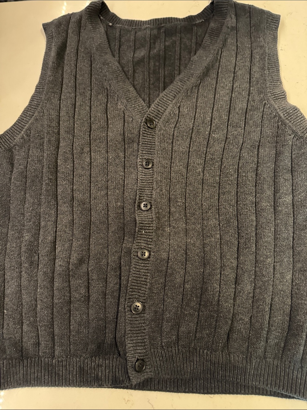 Men's Ribbed Button-Front Cardigan Vest - Black - Picture 3 of 4